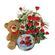basket of red roses teddy bear and cookies